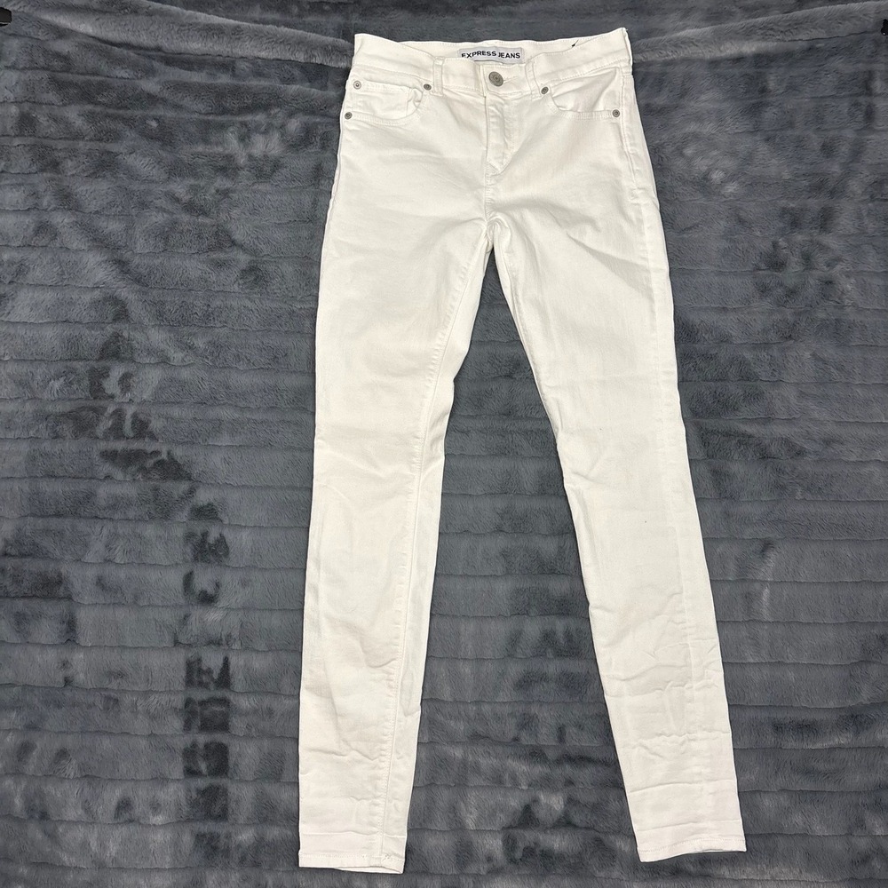 Express Mia Mid Rise Legging Jeans White Skinny Denim Womens Size 0R